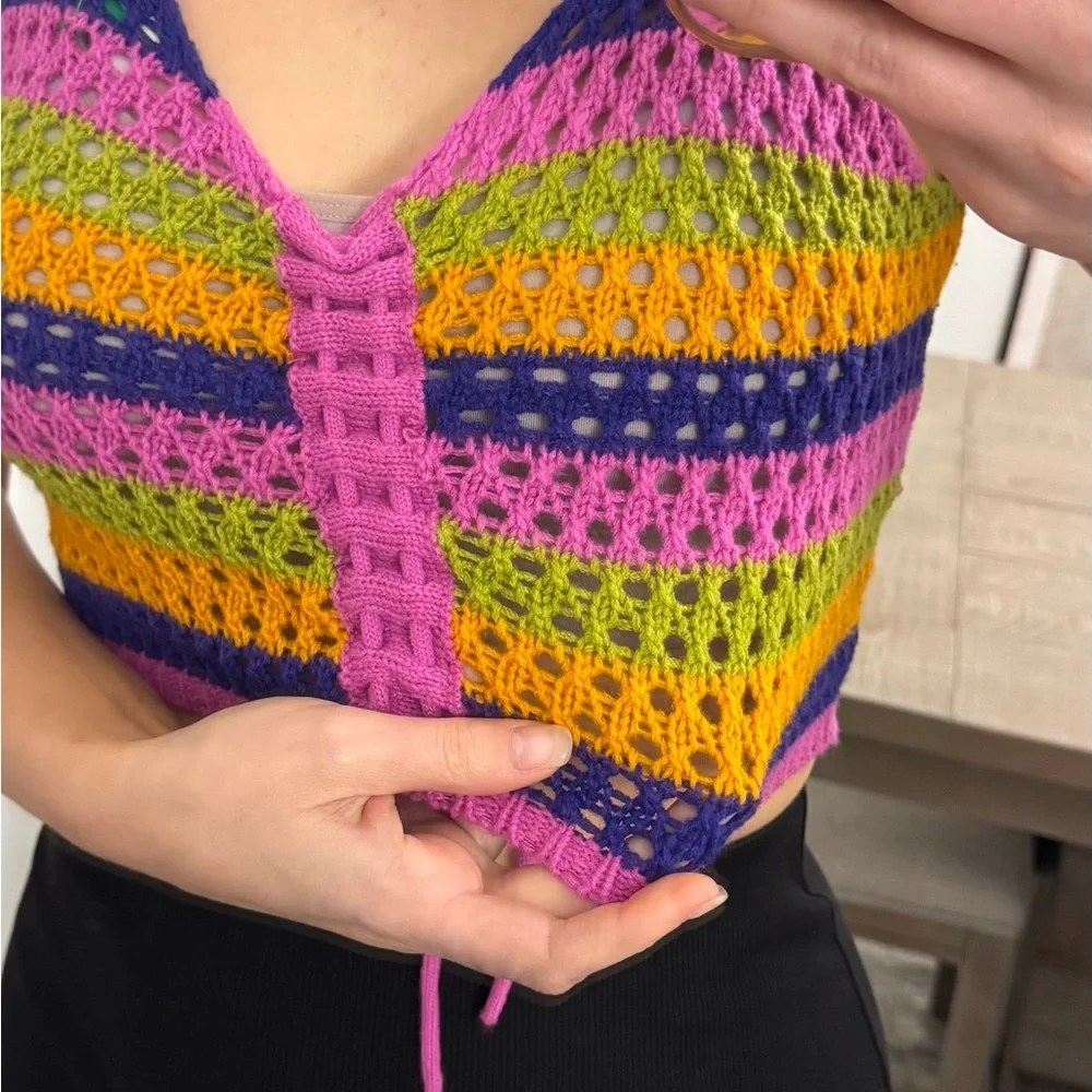 Colorful Striped Crochet Crop Top - Picture 3 of 14